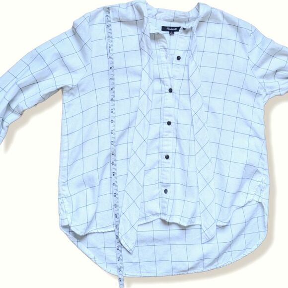Madewell Neutral Flannel Tie-Neck Shirt in Windowpane women's sz S - Picture 9 of 16